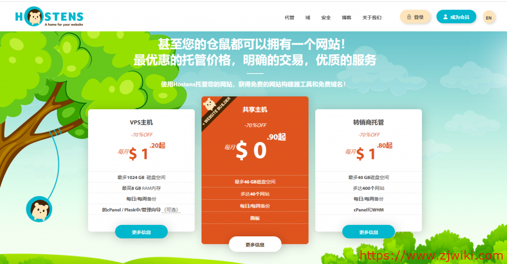 hostens：3折优惠，$1.2/月，KVM/2G内存/1核/20g硬盘/2T流量，paypal/支付宝