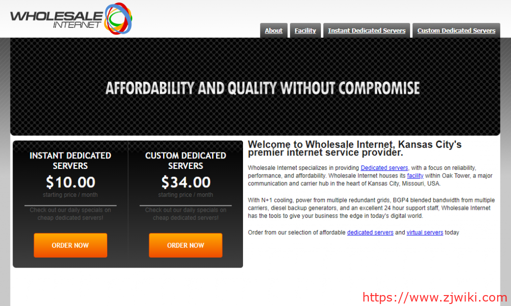 Wholesaleinternet：独立服务器月付 10 美元起/100M 不限流量/堪萨斯机房