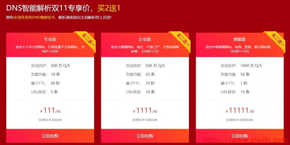 DNS.com：DNS解析双11特价，10条负载均衡，年付111元