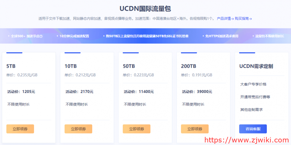 UCloud：CDN特价促销，100G流量只需1元，云储存免费20G空间，20G月流量，COM域名首年25元