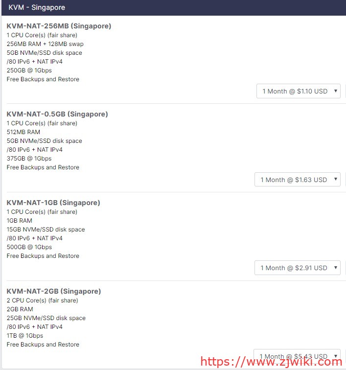 WebHorizon：$1.1/月/256MB内存/5GB NVMe空间/250GB流量/1Gbps端口/NAT/KVM/新加坡