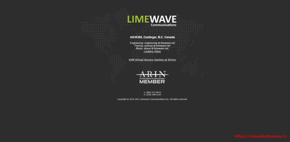 LimeWave 加拿大 VPS：1 核 1G 内存 60G hdd 硬盘 500G 月流量/共享 G 口带宽$1.85/月，提供 2 个加拿大原生 IP