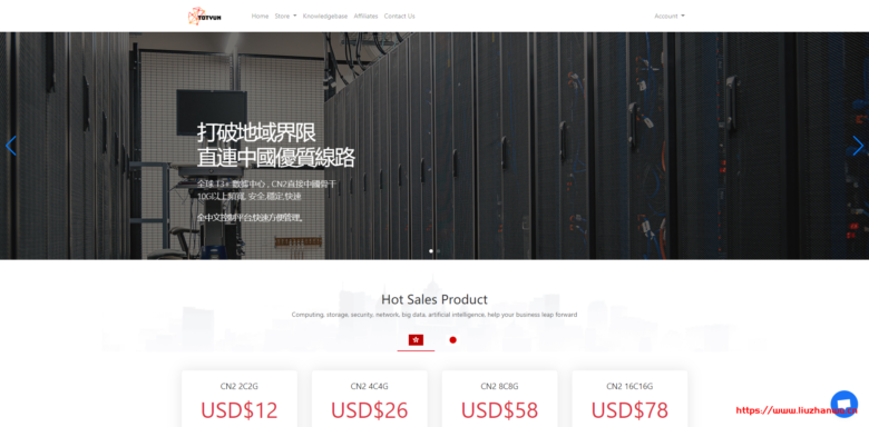 TOTYUN：香港VPS/日本VPS/三网直连CN2线路/2核2G内存/10Mbps不限流量//月