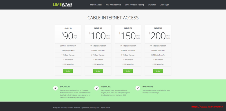 Limewave：/月/1核/512MB内存/10GB SSD空间/500GB流量/1Gbps端口/KVM/加拿大vps