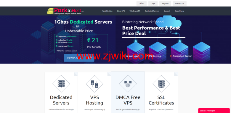 Parkinhost：俄罗斯抗投诉VPS六折促销，KVM架构，无视版权，不限流量，年付33.3美元起