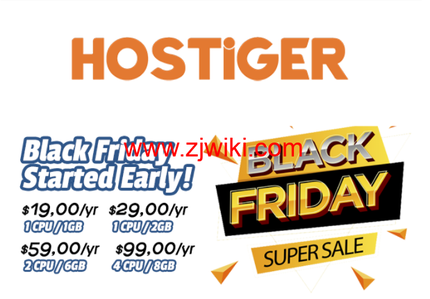 Hostigger：黑色星期五，1 核/1G 内存/20G SSD/1T 流量/100M 带宽，19 美元/年，买两年送一年，支持支付宝，美国/土耳其/荷兰机房可选