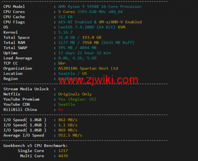 斯巴达(SpartanHost)：西雅图机房高防vps，AMD Ryzen 5950X KVM VPS（电信联通AS4837回程，移动直连），简单测评
