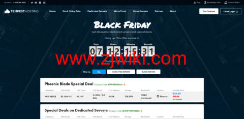 #黑五#Tempest Hosting：便宜独立服务器，E3-1240-V2/16GB内存/2TB硬盘/DDOS/不限流量/10Gbps带宽，/月起，可选凤凰城/日本/新加坡/洛杉矶等机房