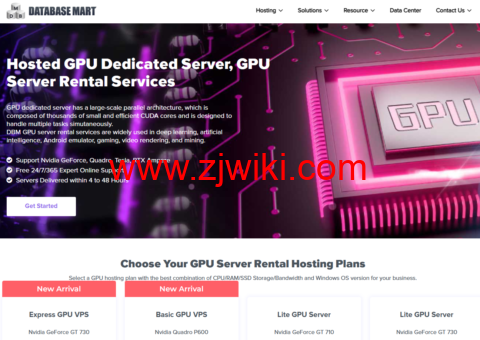 Database Mart：美国全新GPU VPS上线，GT 730/Quadro P600等型号，折扣促销，/月起