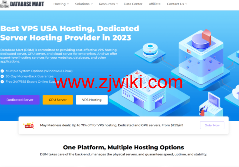 #五月大促 3#Database Mart：3 折优惠，美国 VPS/独服/显卡服务器，$1.99/月起，原生 IP，不限流量
