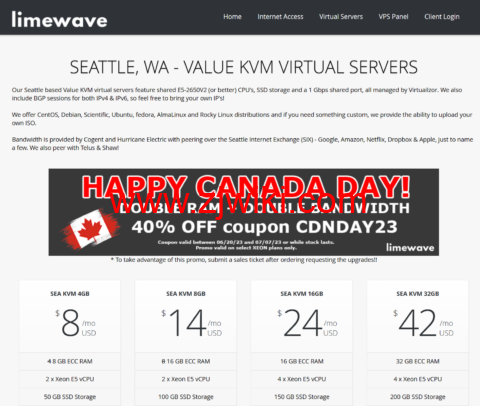Limewave：西雅图机房 vps，1 核/2GB 内存/20GB/5TB 流量/1Gbps 带宽，$2.7/月