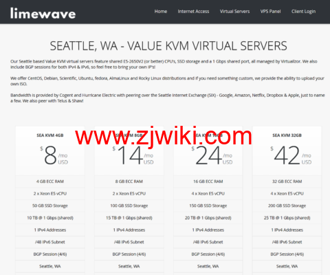 Limewave：西雅图机房vps，1核/1GB/15GB SSD/3TB/1Gbps带宽，.9/年起