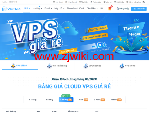Vietnix：越南便宜 VPS，1 核/1G/20G SSD/不限流量，季付 89 元起，免费 DirectAdmin，每周自动备份