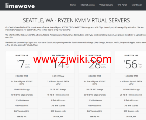 #黑五#Limewave：西雅图机房AMD Ryzen高性能vps，1核/1GB/10G SSD/1TB流量/1Gbps带宽，/年