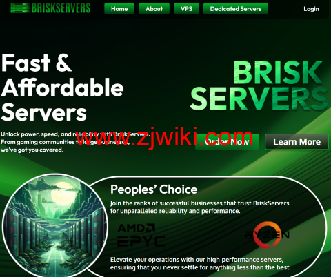 BriskServers：阿什本，1核@AMD Ryzen9 7950x/4GB/80GB/无限流量@10Gbps带宽，.8/月