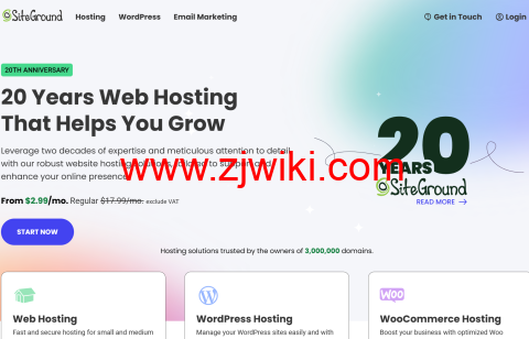 #20周年庆典#SiteGround：稳定博客/外贸主机，免费站点转移/电子邮件/SSL证书/CDN和备份服务等，月付.99/年付35.88美元起