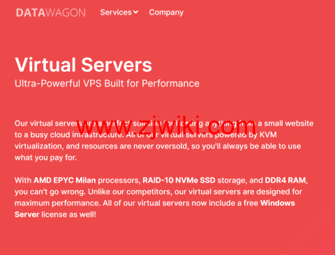 DataWagon：AMD Epyc高性能vps，纽约机房，4核/8GB/80 GB NVMe/5TB/1Gbps带宽，/月，免费备份，支持windows