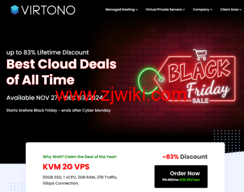 #黑五#Virtono：全场vps，月付5折/年付4折，1核/1GB特价€20.95/年，可选日本/新加坡/香港/美国/英国等29个数据中心