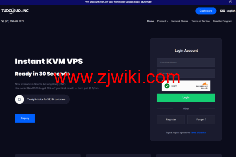 Tudcloud：香港CN2 VPS，八折，1核/1GB/10GB SSD/3M不限流量，/月起